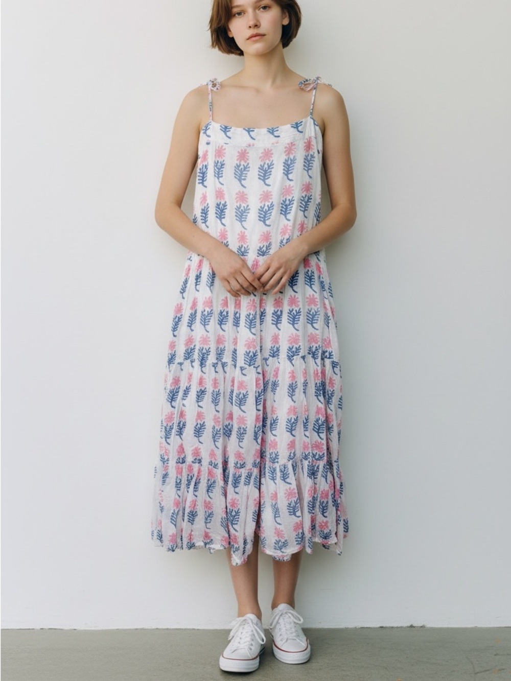 Oliphant White Floral Cotton Midi Sundress